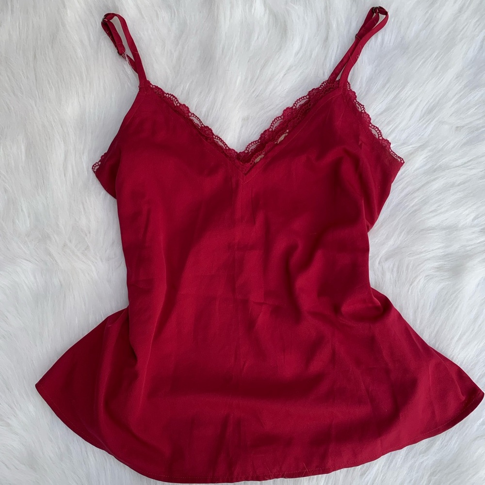 Y2K Abercrombie & Fitch | Deep Red Lace Trim Satin Cami Tank - Size M